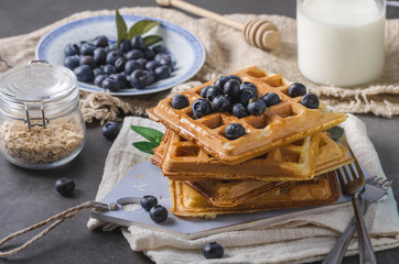 Crispy homemade waffles with berries