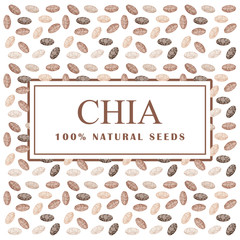 Chia seeds. Organic ingredient. Healthy super eco food. Seamless pattern. Vector illustration.