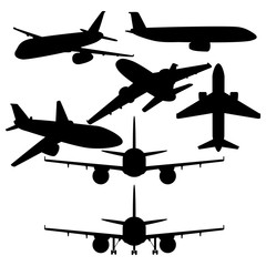 Vector Set of Black Airplanes Silhouettes