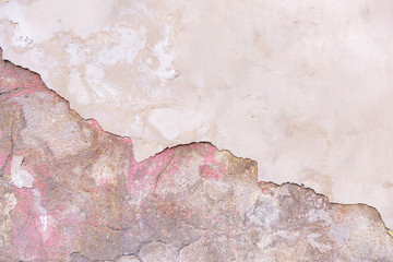 Fragment Of Surface Of Old Cement Wall With Remains Of Peeling Paint And Plaster.