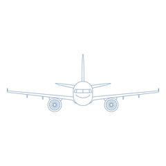 Vector Outline Plane Illustration. Front View Airplane