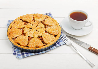 Homemade pie with apple, walnut and cinnamon