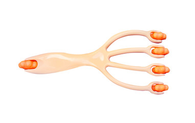 Healthy plastic massage hand tool in finger patterns shape with roller  isolated on white background