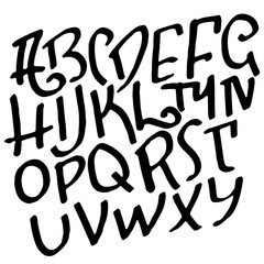 Simple alphabet letters. Handdrawn grunge ink font. Vector illustration.