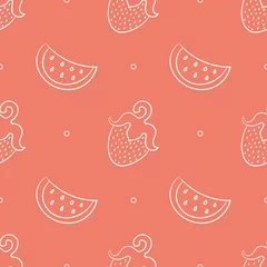 Foto op Canvas Fruit seamless pattern. Color vector background. Watermelon and strawberry. Summer and spring print. Doodle sketch © Ramziia