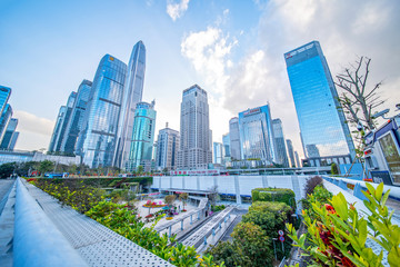 Shenzhen Futian High Speed Rail Station and City Building Skyline