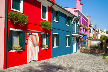 A colorful courtyard of the Burano island. Venice, Italy