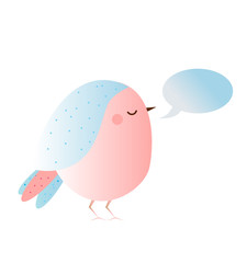 Cute kawaii bird with speech bubble saying . Vector icon