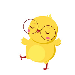 Cute chicken. Cartoon funny baby chick in eyeglasses. Isolated character for spring seasonal design
