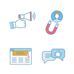 Customer retention and loyalty color icons set