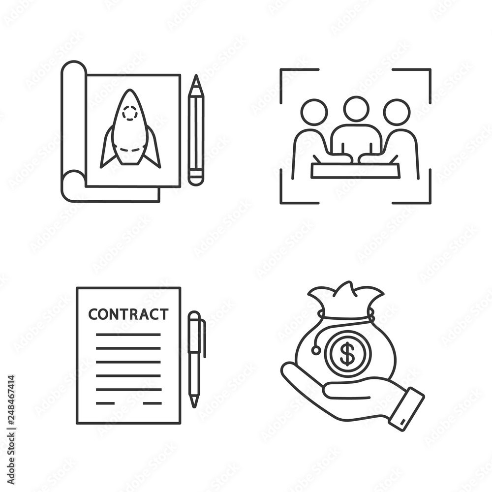 Poster startup linear icons set
