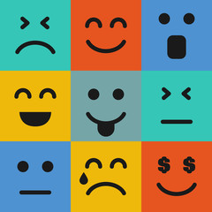 Set of nine colorful emoticons