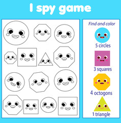 I spy game for toddlers. Find and count objects. Educational activity for children. Learning geometric shapes