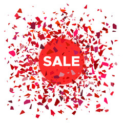 Red ball with the inscription sale and scattering fragments around.