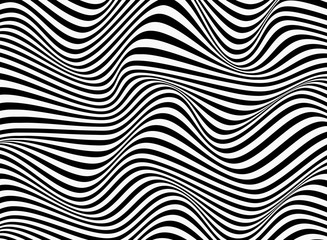 Abstract background of black and white stripe line pattern wavy design.