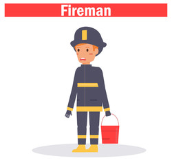 Fireman Vector. Cartoon. Isolated art on white background. Flat