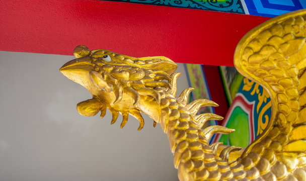 Chinese Dragon Head on temple background. decoration image contain certain grain and noise