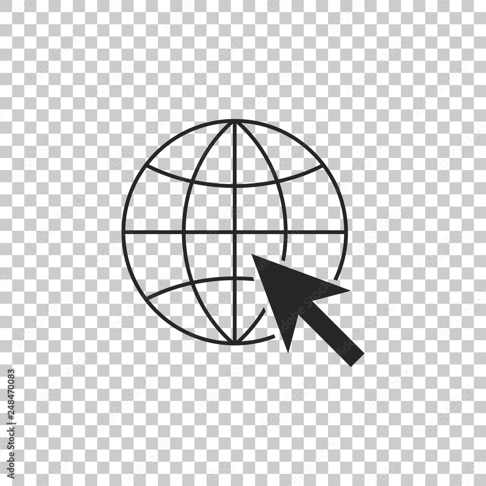 Poster go to web icon isolated on transparent background. globe and cursor. website pictogram. world wide w