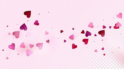 Flying Hearts Vector Confetti. Valentines Day Romantic Pattern. Beautiful Pink Sparkles Valentines Day Decoration with Falling Down Hearts Confetti. Trendy Gift, Birthday Card, Poster Background