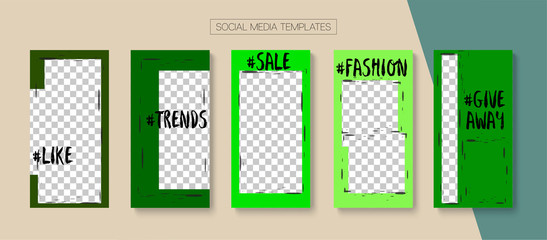 Editable Stories Abstract Vector Layout. Blogger Social Media Geometric Mobile Template. Advert Social Media Sale -50, Winners, New Goodies Photo Frames Pack. Cool Insta Stories Layout