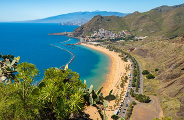Fototapeta na wymiar Amazing view of beach las Teresitas with yellow sand. Location: Santa Cruz de Tenerife, Tenerife, Canary Islands.