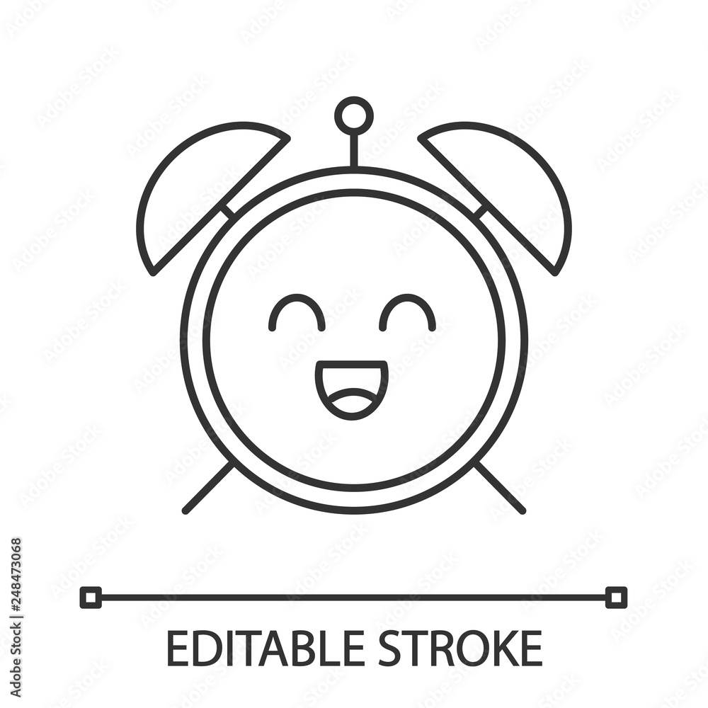 Poster smiling alarm clock linear icon