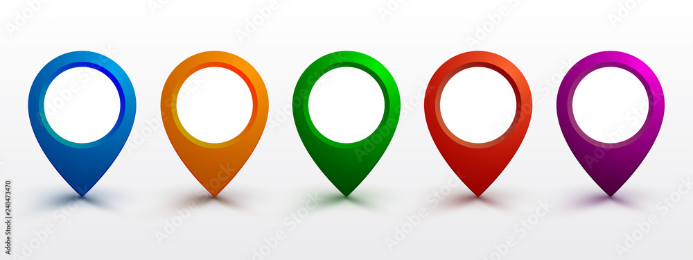 Poster Set pin map marker pointer icon, GPS location flat symbol – vector