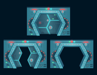  Set of spaceship doors.Cartoon vector illustration. © NADEZHDA