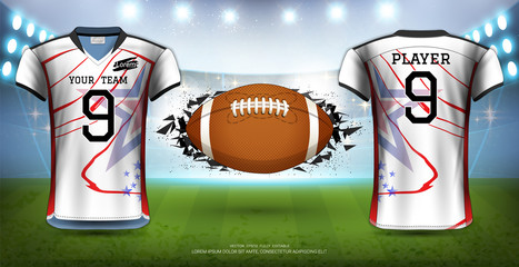 American Football, Rugby or Soccer Jerseys Uniforms, Design for Sport Poster, Banner, Flyer, Brochure or Presentations Template, Vector EPS10 fully editable, Easy Possibility to Apply Your Artwork.
