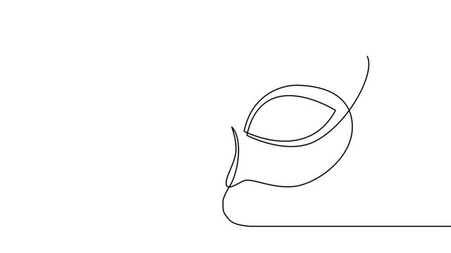 Self drawing simple animation of single continuous one line drawing.Сarnival, party, masquerade, mask, festival, vector, holiday . Drawing by hand, black lines on a white background.