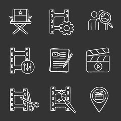 Film industry chalk icons set