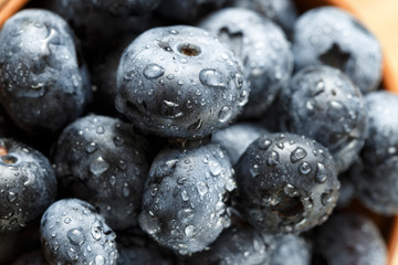 washed blueberries close up