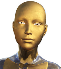 Golden Used Metallic Android Female Futuristic Artificial Intelligence 3D Illustration