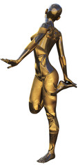 Fototapeta na wymiar Golden Used Metallic Android Female Futuristic Artificial Intelligence 3D Illustration