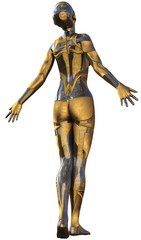 Golden Used Metallic Android Female Futuristic Artificial Intelligence 3D Illustration