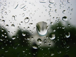 Large drops of water on the window