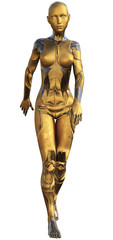 Golden Used Metallic Android Female Futuristic Artificial Intelligence 3D Illustration