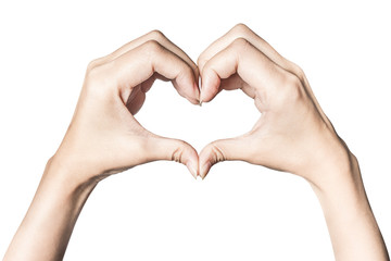 Obraz premium Hands in the form of heart on white background with clipping path.