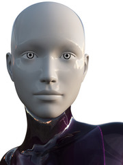 Ultra Modern White Purple Android Female Artificial Intelligence 3D Illustration