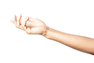 Hand open and ready to help or receive. Gesture isolated on white background with clipping path.