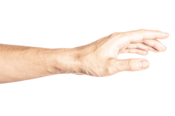 Hand open and ready to help or receive. Gesture isolated on white background with clipping path.