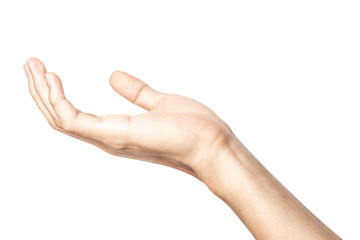 Hand open and ready to help or receive. Gesture isolated on white background with clipping path.