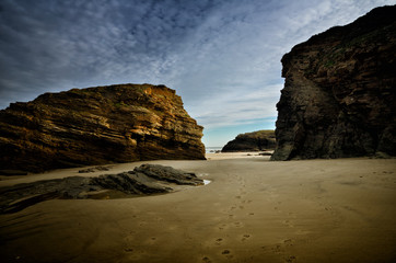 Fototapeta na wymiar Cathedrals Beach is one of the most beautiful beaches in Spain, located in Galicia in the North of Spain
