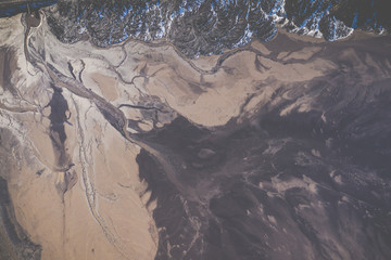 Aerial view of degraded landscape. Destroyed land. View from above. Industrial place. Photo captured with drone.