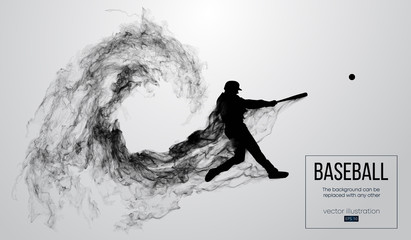 Fototapeta Abstract silhouette of a baseball player batter on white background from particles, dust, smoke. Baseball player batter hits the ball . Background can be changed to any other. Vector illustration obraz