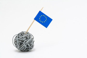 The flag of Europe on wire ball with copy paste area