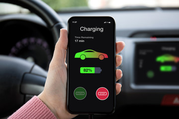 phone in eco electric car touch multimedia system charging battery