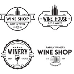 Wine, winery logo or icon, emblem. Label for menu design restaurant or cafe. Vintage templates.