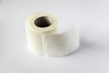 toilet paper placed on white background