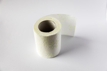 toilet paper placed on white background